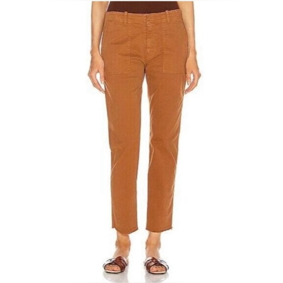 Nili Lotan Jenna Pants Frayed Hem Crop Ankle Cargo Size 6 Orange Terracotta EUC - Picture 1 of 8